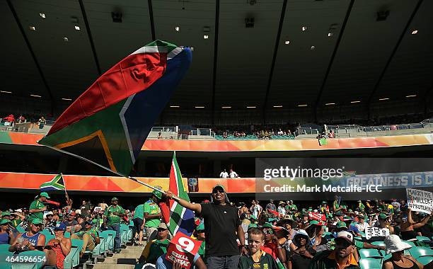 Fan shows his support during the 2015 ICC Cricket World Cup match between South Africa and the West Indies at Sydney Cricket Ground on February 27,...