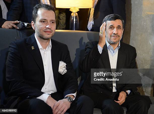 Former Iranian President Mahmoud Ahmadinejad meets with Prof. Dr. Necmettin Erbakan Foundation chairman Fatih Erbakan as he arrives in Bursa for a...