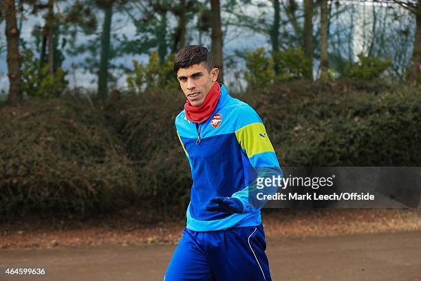 Gabriel Paulista of Arsenal during the Arsenal training session ahead of the UEFA Champions League round of 16 match against AS Monaco at London...