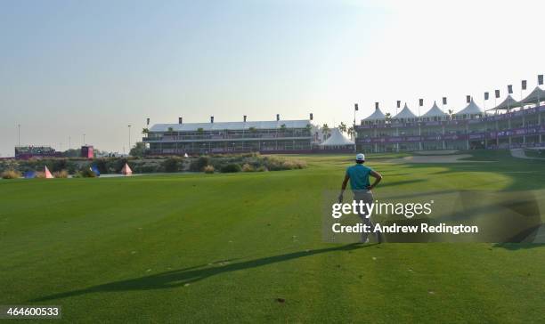 Rafa Cabrera-Bello of Spain waits to play his third shot on the 18th hole during the second round of the Commercial Bank Qatar Masters at Doha Golf...