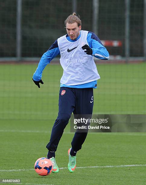 Nicklas Bendtner of Arsenal during Arsenal Training Session at London Colney on January 23, 2014 in St Albans, England.