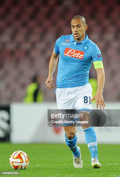 Gokan Inler of Napoli in action during the UEFA Europa League Round of 32 football match between SSC Napoli and Trabzonspor AS at the San Paolo...