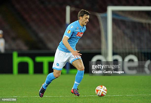 Manolo Gabbiadini of Napoli in action during the UEFA Europa League Round of 32 football match between SSC Napoli and Trabzonspor AS at the San Paolo...
