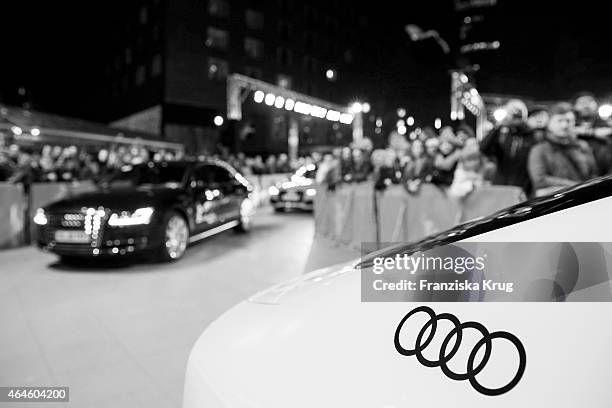 Shuttle cars arrive at the red carpet for the Closing Ceremony of the 65th Berlinale International Film Festival on February 14, 2015 in Berlin,...