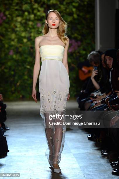 Model walks the runway during the Didit show as part of Paris Fashion Week Haute Couture Spring/Summer 2014 on January 23, 2014 in Paris, France.