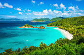 A panoramic view of the beach at Trunk Bay in St John 
