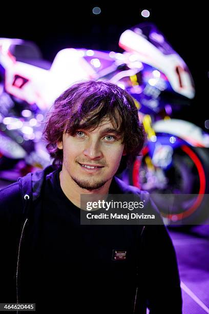 Rider Karel Abraham of Czech and Cardion AB Motoracing poses in front of his new Honda RCV1000R MotoGP bike for the upcoming season during a press...