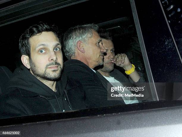 Gary Lineker is seen leaving The Chiltern Firehouse after enjoying a night out with presenter Richard Bacon and magician Dynamo on February 27, 2015...