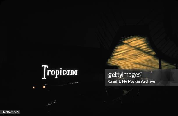 Exterior of The Tropicana Hotel at night in 1958 in Las Vegas, Nevada.