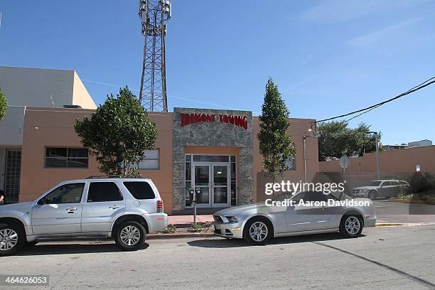 An general view of Tremont Towing where the Ferrari and Lamborghini cars believed to have been used by Justin Bieber during his road racing before he...