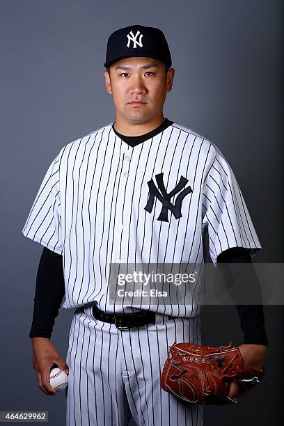 Masahiro Tanaka of the New York Yankees poses for a portrait on February 27, 2015 at George M. Steinbrenner Stadium in Tampa, Florida.