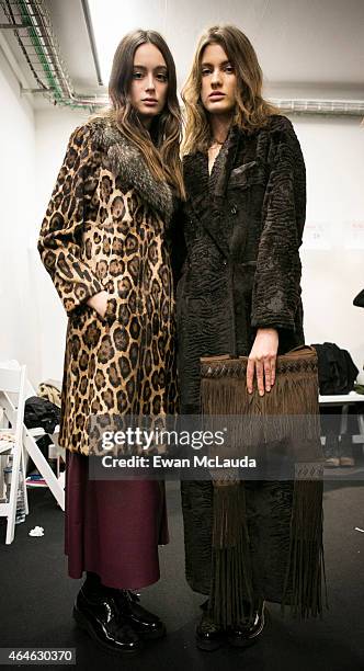 Models are seen backstage ahead of the Simonetta Ravizza show during the Milan Fashion Week Autumn/Winter 2015 on February 25, 2015 in Milan, Italy.