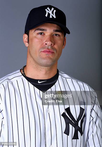 Garrett Jones of the New York Yankees poses for a portrait on February 27, 2015 at George M. Steinbrenner Stadium in Tampa,Florida.
