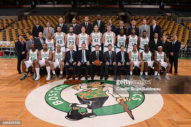 The Boston Celtics pose for their 2014 - 2015 Team Photo on February 25, 2015 at TD Garden in Boston, Massachusetts. NOTE TO USER: User expressly...