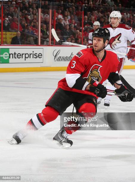 Marc Methot of the Ottawa Senators skates against the Phoenix Coyotes at Canadian Tire Centre on December 21, 2013 in Ottawa, Ontario, Canada.