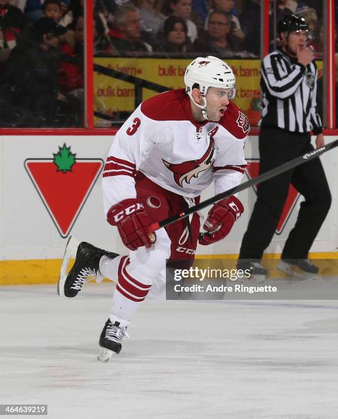 Keith Yandle of the Phoenix Coyotes skates against the Ottawa Senators at Canadian Tire Centre on December 21, 2013 in Ottawa, Ontario, Canada.