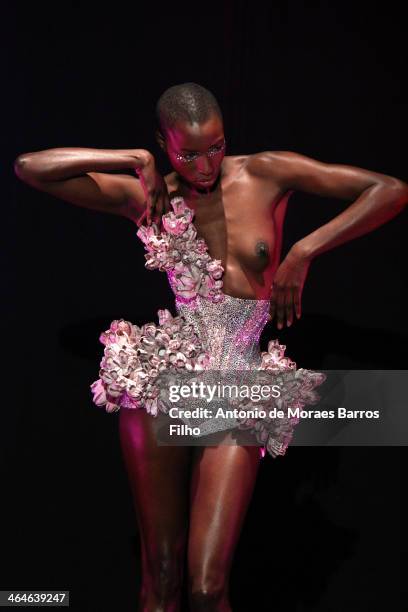 Model walks the runway during Serkan Cura show as part of Paris Fashion Week Haute Couture Spring/Summer 2014 on January 23, 2014 in Paris, France.