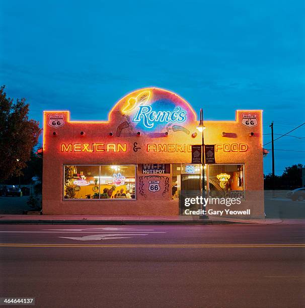 diner along route 66 at dusk - holbrook stock pictures, royalty-free photos & images