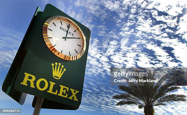 View of the ROLEX countdown clock during practice for the Rolex 24 race at Daytona International Speedway on January 23, 2014 in Daytona Beach,...