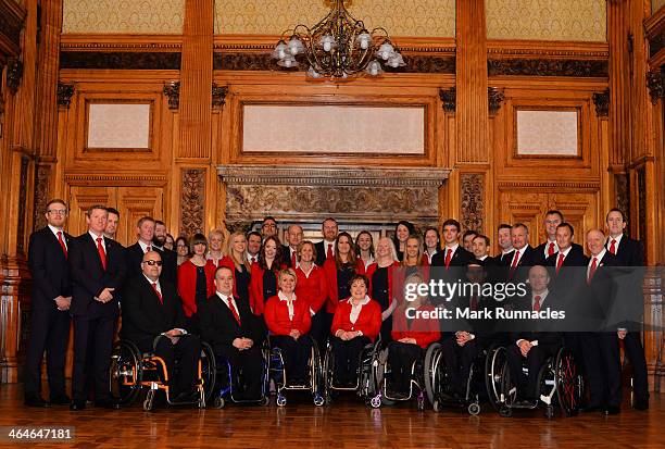 The ParalympicsGB team gather to celebrate their selection to compete at the Sochi 2014 Paralympic Games at the City Chambers in Glasgow on January...