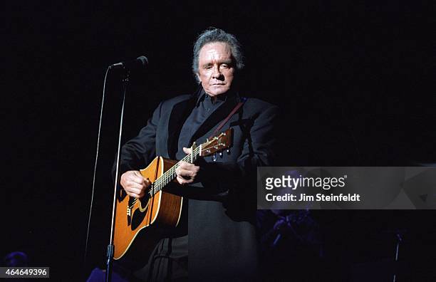 Johnny Cash performs at the Greek Theatre in Los Angeles, California on June 14, 1997.