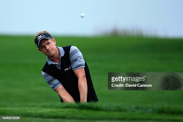 Luke Donald of England plays his third shot on the ninth hole during the second round of The Honda Classic at PGA National Resort & Spa - Champion...