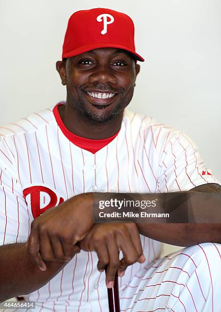 Ryan Howard of the Philadelphia Phillies poses for a portrait during photo day at Brighthouse Stadium on February 27, 2015 in Clearwater, Florida.