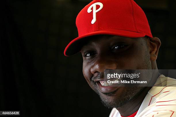 Ryan Howard of the Philadelphia Phillies poses for a portrait during photo day at Brighthouse Stadium on February 27, 2015 in Clearwater, Florida.