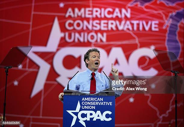 Sen. Rand Paul addresses the 42nd annual Conservative Political Action Conference February 27, 2015 in National Harbor, Maryland. Conservative...