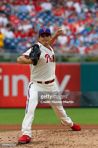 John Lannan of the Philadelphia Phillies during a game against the Atlanta Braves at Citizens Bank Park on August 3, 2013 in Philadelphia,...