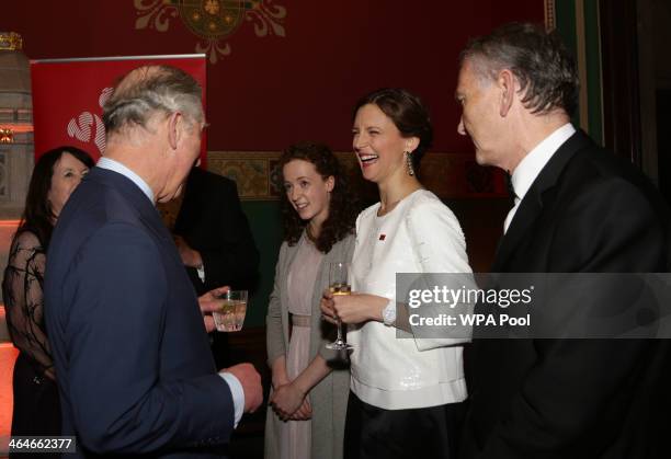 Prince Charles, Prince of Wales meets Prince's Trust Young Ambassador Catriona Glover, Katie Durham and Richard Scudamore, Chief Executive of the...