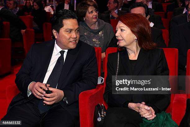 Internazionale Milano president Erick Thohir and Bedy Moratti attend the preview screening of 'Zanetti Story' on February 27, 2015 in Milan, Italy.