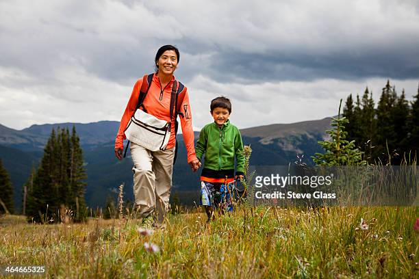 mother and son - hiking colorado stock pictures, royalty-free photos & images