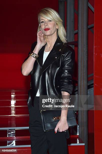 Alessia Marcuzzi attends the Versace show during the Milan Fashion Week Autumn/Winter 2015 on February 27, 2015 in Milan, Italy.