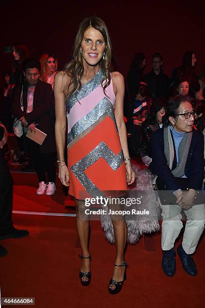 Anna Dello Russo attends the Versace show during the Milan Fashion Week Autumn/Winter 2015 on February 27, 2015 in Milan, Italy.