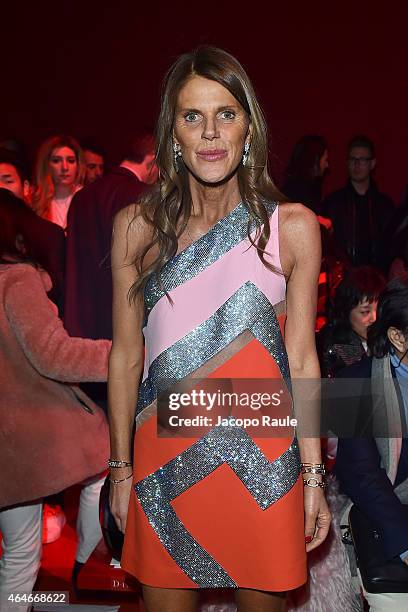 Anna Dello Russo attends the Versace show during the Milan Fashion Week Autumn/Winter 2015 on February 27, 2015 in Milan, Italy.