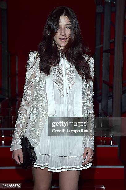 Eleonora Carisi attends the Versace show during the Milan Fashion Week Autumn/Winter 2015 on February 27, 2015 in Milan, Italy.