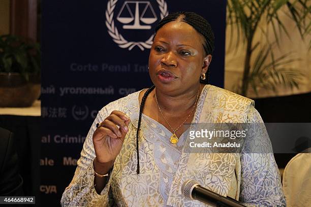 Prosecutor of the International Criminal Court , Fatou Bensouda delivers a speech during a press conference in Kampala, Uganda on February 27, 2015.