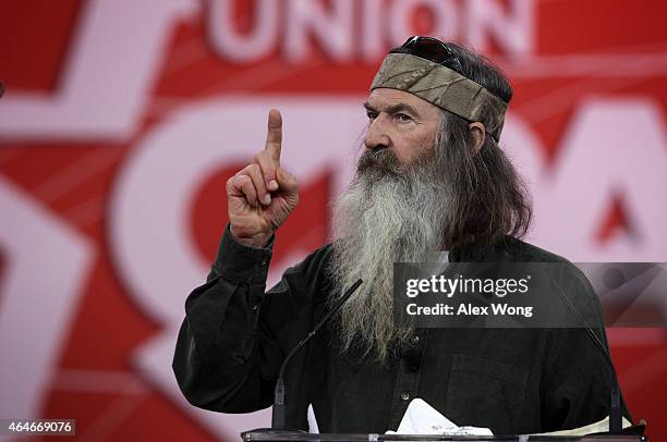 Phil Robertson of TV show "Duck Dynasty" speaks at the 42nd annual Conservative Political Action Conference February 27, 2015 in National Harbor,...