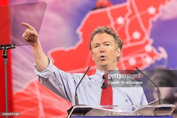 Sen. Rand Paul addresses the 42nd annual Conservative Political Action Conference at the Gaylord National Resort Hotel and Convention Center on...
