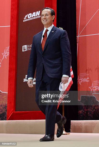 Former US Senator Rick Santorum addresses the 42nd annual Conservative Political Action Conference at the Gaylord National Resort Hotel and...