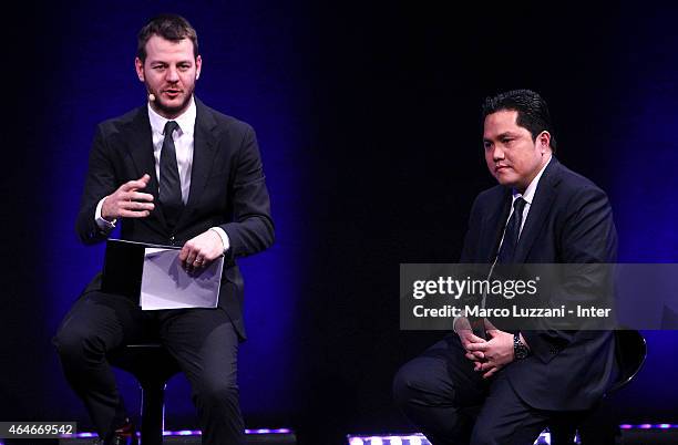 Alessandro Cattelan and FC Internazionale Milano president Erick Thohir during the Preview Screening of 'Zanetti Story' on February 27, 2015 in...