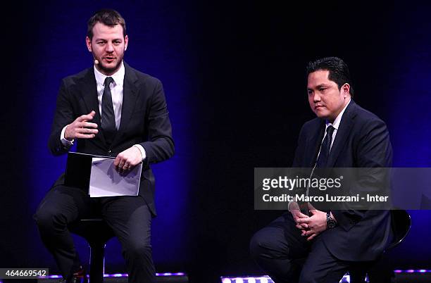 Alessandro Cattelan and FC Internazionale Milano president Erick Thohir during the Preview Screening of 'Zanetti Story' on February 27, 2015 in...