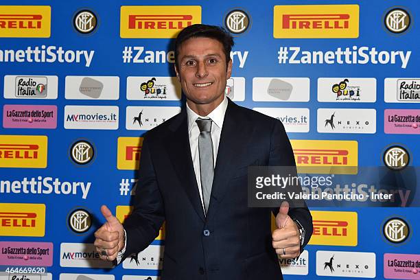 Javier Zanetti attends the Preview Screening of 'Zanetti Story' on February 27, 2015 in Milan, Italy.