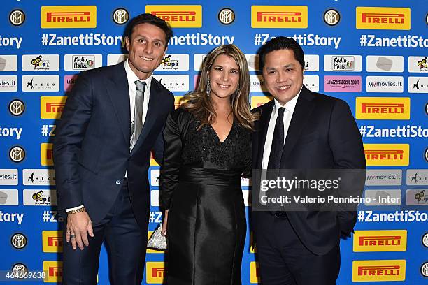 Javier Zanetti, Paula Zanetti and FC Internazionale Milano president Erick Thohir attend the Preview Screening of 'Zanetti Story' on February 27,...