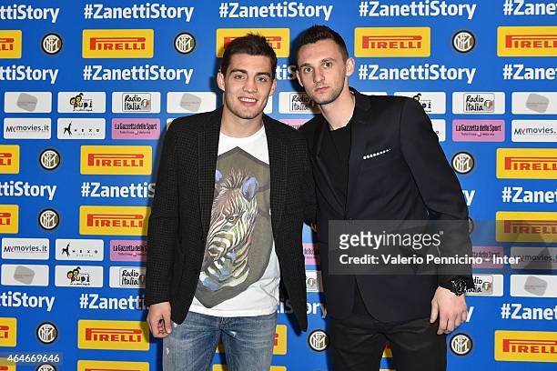 Mateo Kovacic and Marcelo Brozovic of FC Internazionale Milano attend during the Preview Screening of 'Zanetti Story' on February 27, 2015 in Milan,...