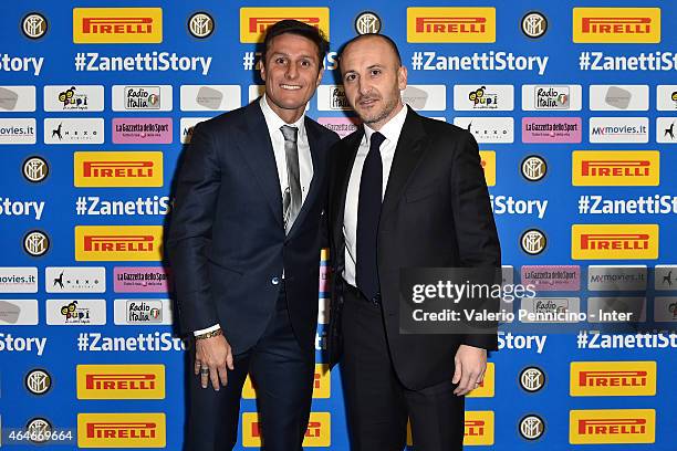 Javier Zanetti and FC Internazionale sporting director Piero Ausilio attend the Preview Screening of 'Zanetti Story' on February 27, 2015 in Milan,...