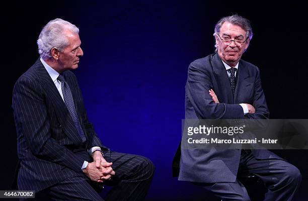 Massimo Moratti and Marco Tronchetti Provera attend during the Preview Screening of 'Zanetti Story' on February 27, 2015 in Milan, Italy.