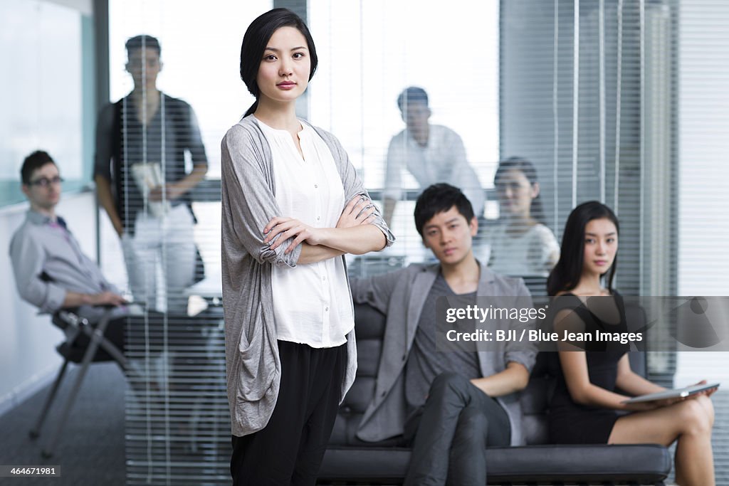 Happy office workers in the company