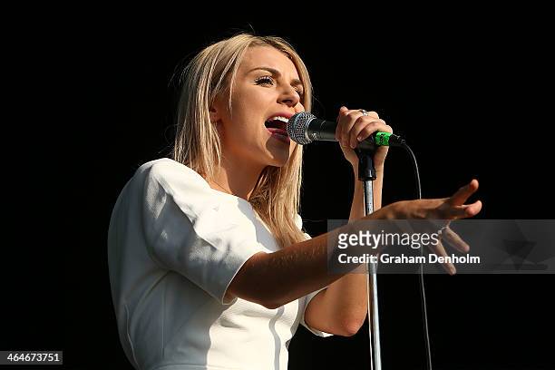 Owl Eyes aka Brooke Addamo performs during during day 11 of the 2014 Australian Open at Melbourne Park on January 23, 2014 in Melbourne, Australia.